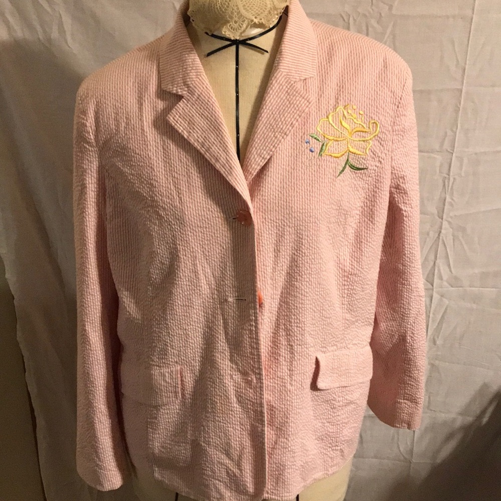 Susan Graver Style Seersucker Button BlazerSize 14
